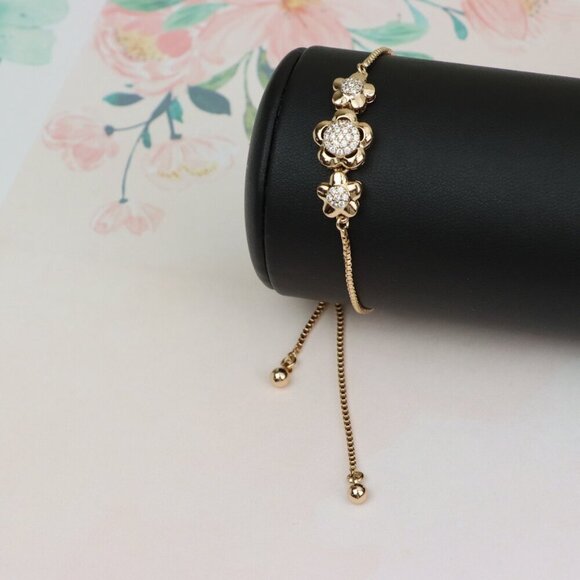 Elegant Rose Gold Adjustable Flower Bracelet with Sparkling Stones, XPAB0616 - Picture 9 of 12